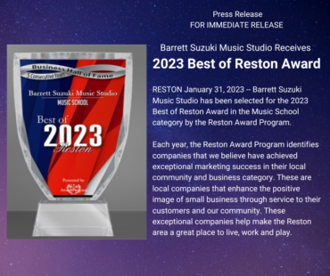 Barrett Suzuki Music Studio Receives 2023 Best of Reston Award